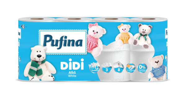 Pufina DIDI White AquaBond Toalettpapír - 3 réteg, 8 tekercs