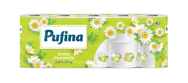 Pufina Chamomile Toalettpapír - 3 réteg, 10 tekercs