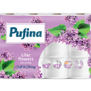 Pufina Lilac Flowers Toalettpapír - 3 réteg, 12 tekercs