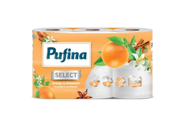 Pufina Orange & Cinnamon Toalettpapír - 4 réteg, 6 tekercs
