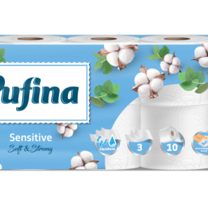 Pufina Sensitive Aquabond Toalettpapír - 3 réteg, 10 tekercs