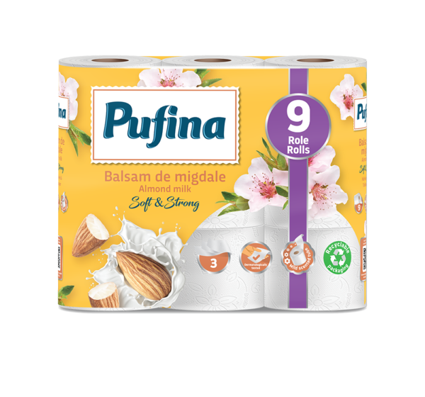 Pufina Almond Milk Toalettpapír - 3 réteg, 9 tekercs