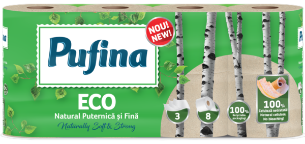 Pufina Eco Toalettpapír - 3 réteg, 8 tekercs